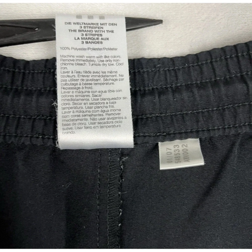 ADIDAS Men Short VTG XL Black Cargo Pocket 3 Stripe Drawstring Loose Outdoor Y2K